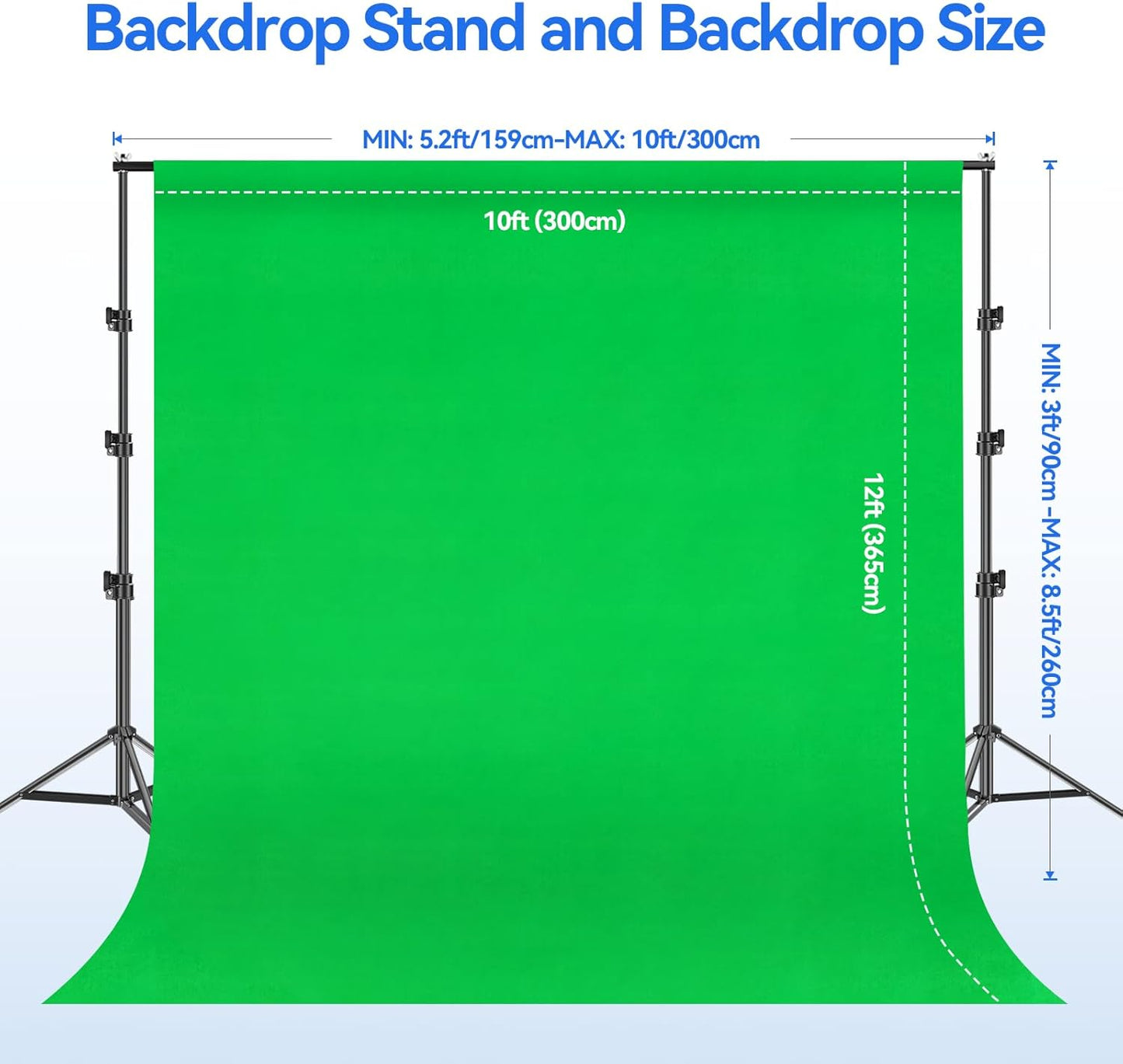 Photo Video Studio 8.5 X 10Ft Green Screen Backdrop Stand Kit, Photography Background Support System with 10 X12Ft 100% Cotton Muslin Chromakey Curtain