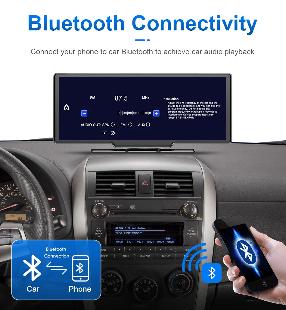 10.26" Car DVR Carplay Android Auto Dashcam 4K 3840*2160 Front and 1080P Rear Camera Voice Control GPS Wifi Recorder Dual Lens