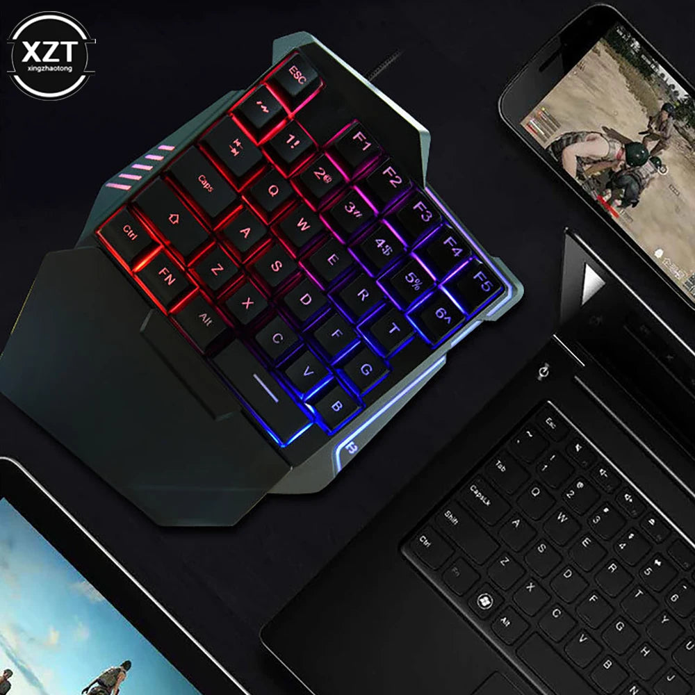 Compact Ergonomic 35-Key One-Handed Mechanical Gaming Keyboard - Portable Wired Design