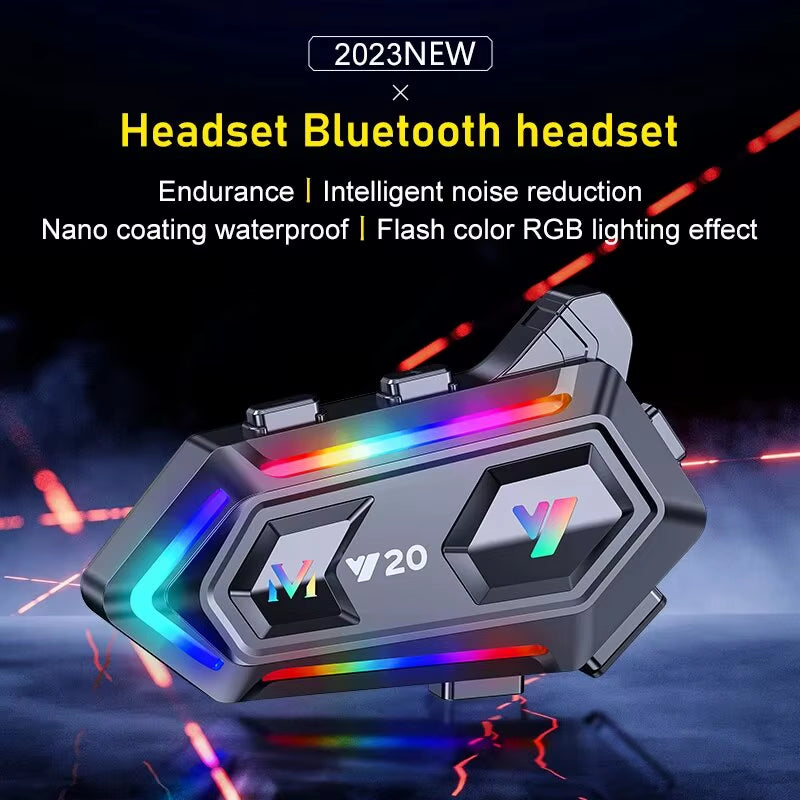 Y20 Motorcycle Bluetooth Helmet Headset V5.3 16 Kind Mode RGB Colorful Lights Earphone IPX6 Waterproof Support All Kind Helmet