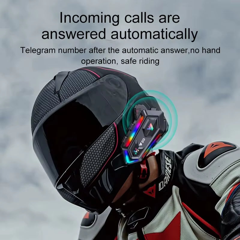 Y20 Motorcycle Bluetooth Helmet Headset V5.3 16 Kind Mode RGB Colorful Lights Earphone IPX6 Waterproof Support All Kind Helmet