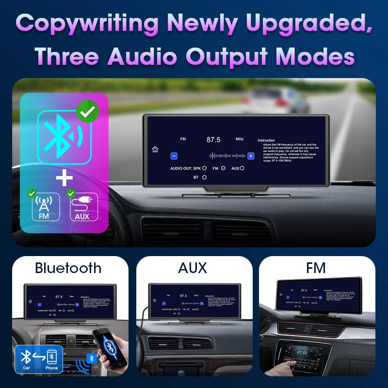 10.26" Car DVR Carplay Android Auto Dashcam 4K 3840*2160 Front and 1080P Rear Camera Voice Control GPS Wifi Recorder Dual Lens