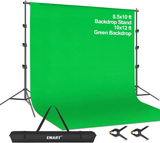Photo Video Studio 8.5 X 10Ft Green Screen Backdrop Stand Kit, Photography Background Support System with 10 X12Ft 100% Cotton Muslin Chromakey Curtain