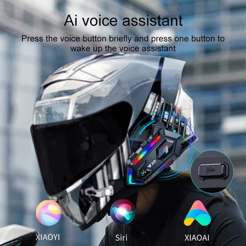 Y20 Motorcycle Bluetooth Helmet Headset V5.3 16 Kind Mode RGB Colorful Lights Earphone IPX6 Waterproof Support All Kind Helmet