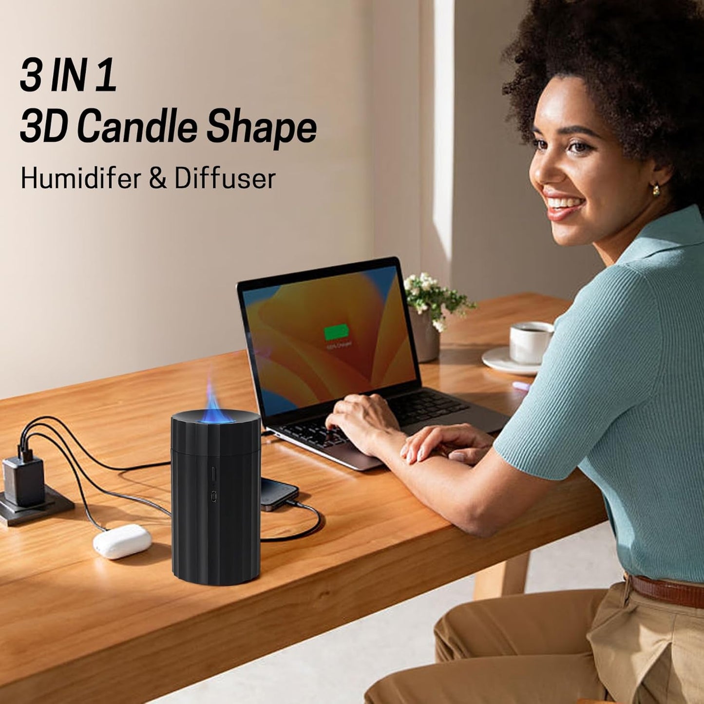 Car Diffuser, Black Car Humidifier,Flame Diffuser for Essential Oils - Mini Portable Humidifier Cool Mist,100Ml Colorful Air Aroma Diffuser,Aromatherapy Diffuser for Home Office