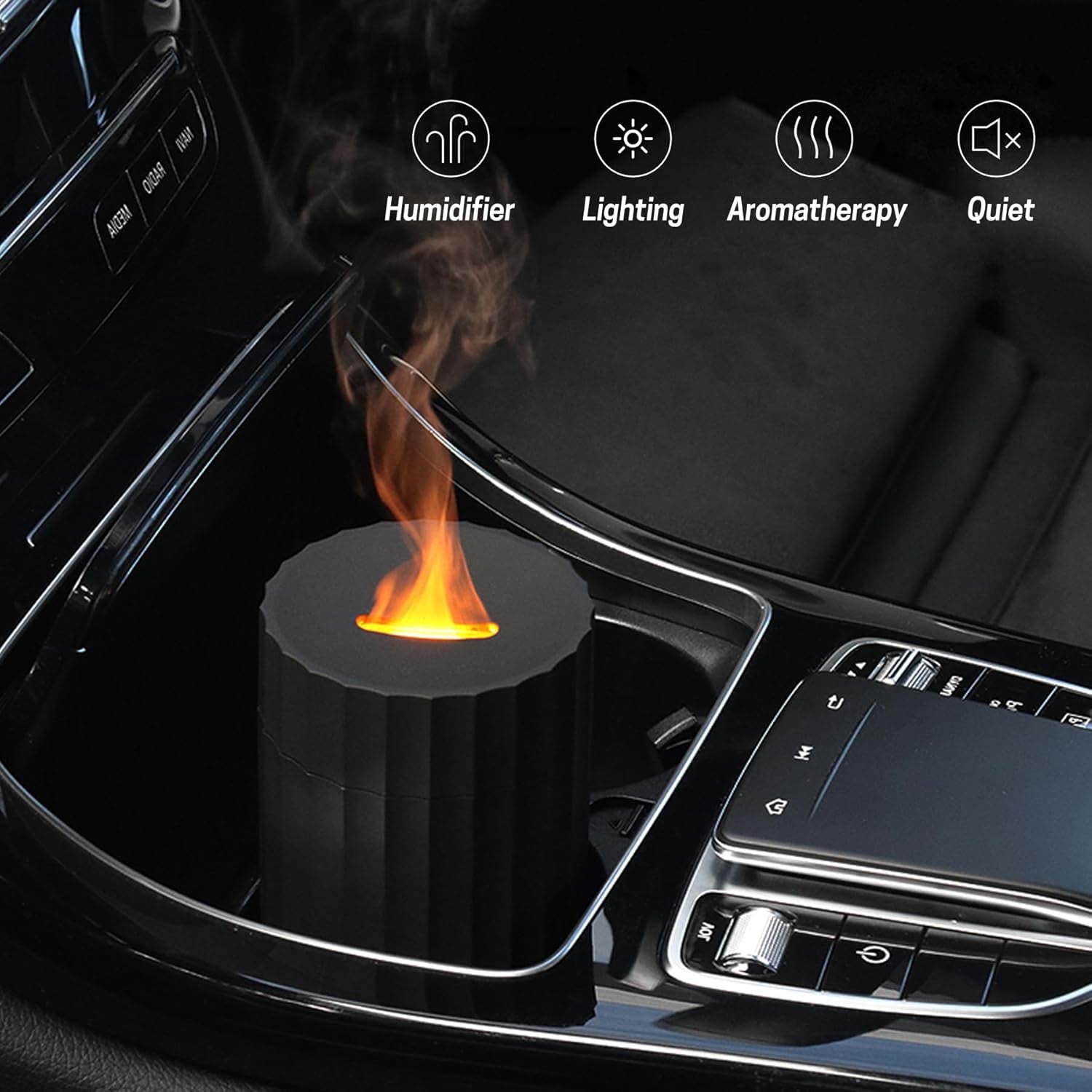 Car Diffuser, Black Car Humidifier,Flame Diffuser for Essential Oils - Mini Portable Humidifier Cool Mist,100Ml Colorful Air Aroma Diffuser,Aromatherapy Diffuser for Home Office