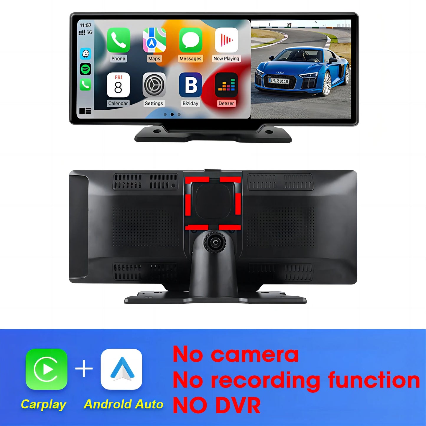 10.26" Car DVR Carplay Android Auto Dashcam 4K 3840*2160 Front and 1080P Rear Camera Voice Control GPS Wifi Recorder Dual Lens