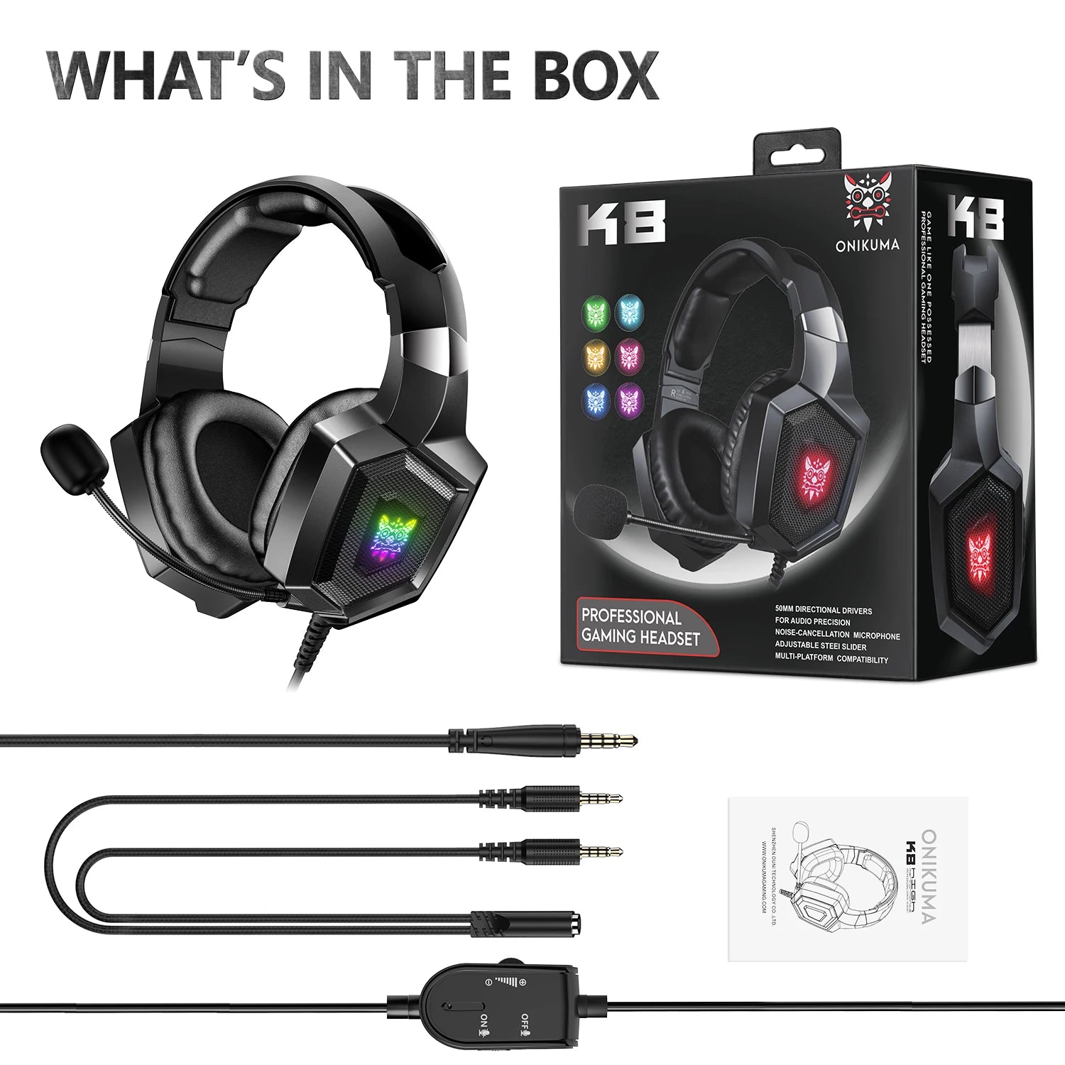 K8 Wired Gaming Headphones with Flexible HD Mic RGB Lighting Effect Over-Ear Wired Headset Gamer for PC Gaming Xbox